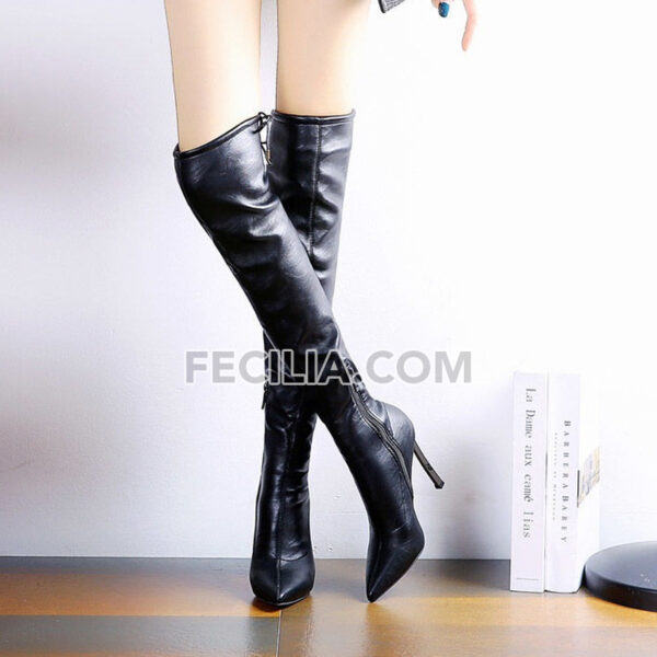 Bốt đùi Nữ qua đầu gối mũi nhọn, gót nhọn chất da PU BOOTSNU120
