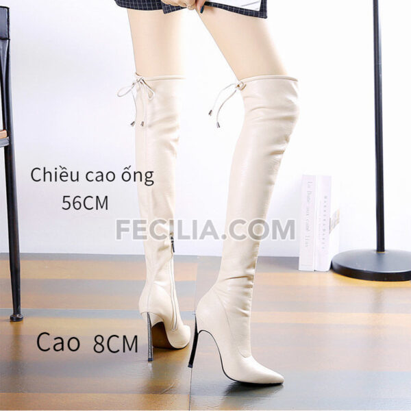 Bốt đùi Nữ qua đầu gối mũi nhọn, gót nhọn chất da PU BOOTSNU120
