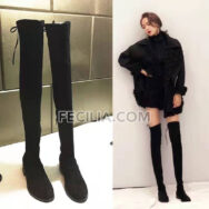 Bốt Nữ bằng vải cao qua đầu gối có dây buộc mũi nhọn, gót vuông BOOTSNU104