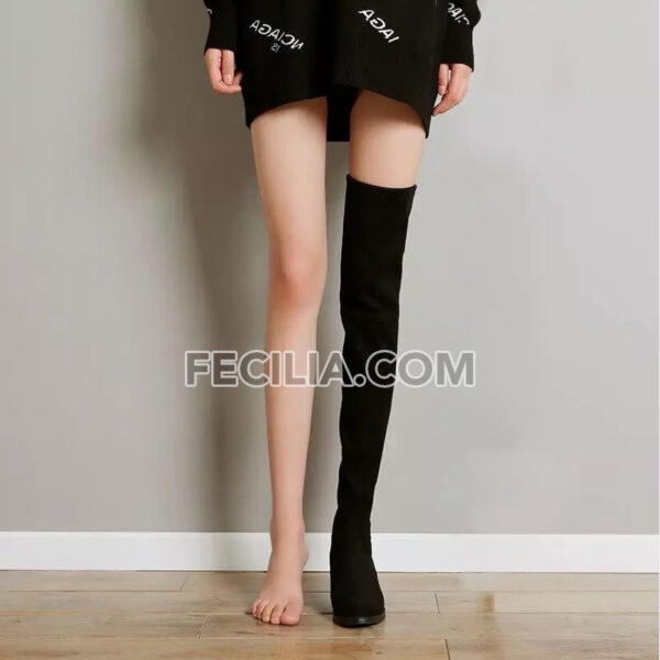 Bốt Nữ bằng vải cao qua đầu gối có dây buộc mũi nhọn, gót vuông BOOTSNU104