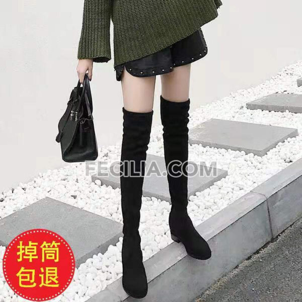 Bốt Nữ bằng vải cao qua đầu gối có dây buộc mũi nhọn, gót vuông BOOTSNU104