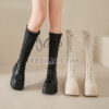 Bốt Nữ cổ cao đến đầu gối, buộc dây đế bằng kiểu Chiến Binh BOOTSNU131