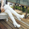 Bốt Nữ cổ cao qua đầu gối gót vuông màu Trắng - Đen BOOTSNU128