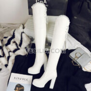 Bốt Nữ cổ cao qua đầu gối gót vuông màu Trắng - Đen BOOTSNU128