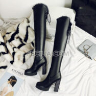 Bốt Nữ cổ cao qua đầu gối gót vuông màu Trắng - Đen BOOTSNU128
