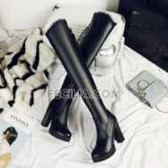 Bốt Nữ cổ cao qua đầu gối gót vuông màu Trắng - Đen BOOTSNU128