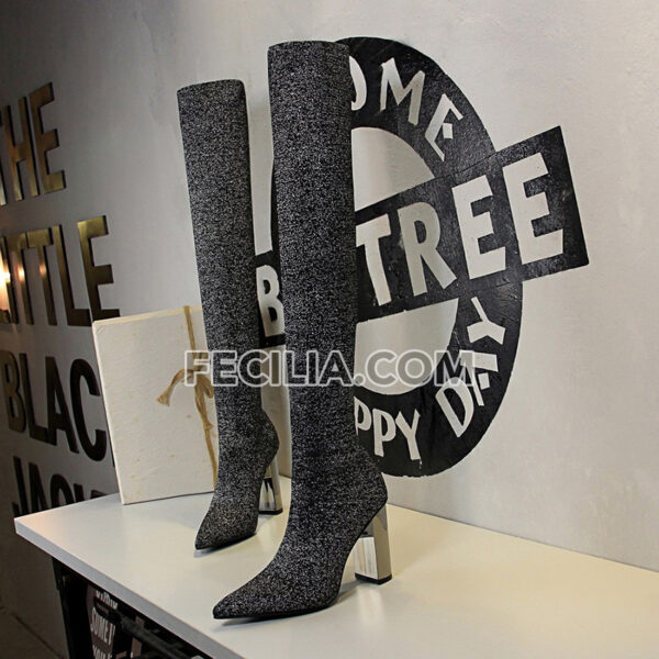 Bốt Nữ cổ cao qua đầu gối mũi nhọn gót vuông sang trọng BOOTSNU142