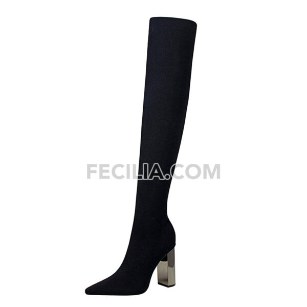Bốt Nữ cổ cao qua đầu gối mũi nhọn gót vuông sang trọng BOOTSNU142