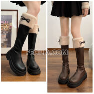 Bốt Nữ cổ lông cao đến đầu gối phong cách Tiểu Thư BOOTSNU133