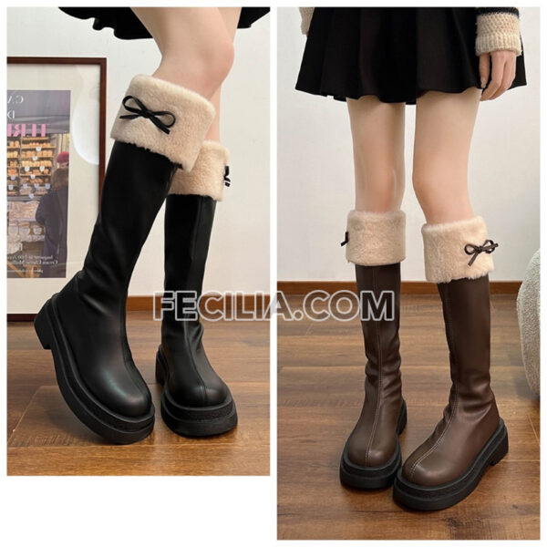 Bốt Nữ cổ lông cao đến đầu gối phong cách Tiểu Thư BOOTSNU133