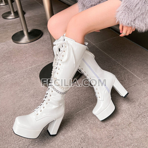 Bốt Nữ Martin buộc dây, cổ cao đến đầu gối, đính ngọc trai BOOTSNU140