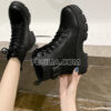 Giày Boots cổ len chun buộc dây màu đen - trắng đế cao 5cm BOOTSNU073