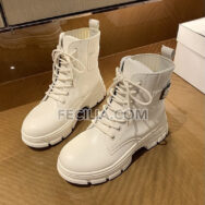 Giày Boots cổ len chun buộc dây màu đen - trắng đế cao 5cm BOOTSNU073