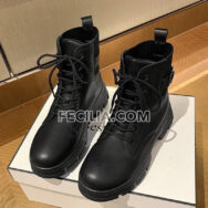 Giày Boots cổ len chun buộc dây màu đen - trắng đế cao 5cm BOOTSNU073