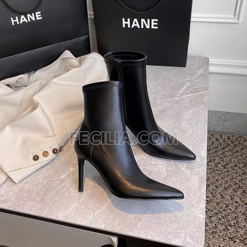 Giày Boots cổ lửng gót nhọn cao 10cm mũi nhọn da lì, có khóa giày boots cao cấp P21207_20