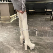 Giày boots Da cho Nữ cao 14cm, cao ngang đùi, gót vuông siêu cao BOOTSNU105
