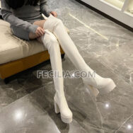 Giày boots Da cho Nữ cao 14cm, cao ngang đùi, gót vuông siêu cao BOOTSNU105
