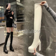 Giày boots Da cho Nữ cao 14cm, cao ngang đùi, gót vuông siêu cao BOOTSNU105