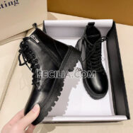 Giày Boots Da trơn có khóa, cổ lửng, buộc dây màu đen BOOTSNU089