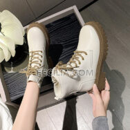 Giày Boots Martin cổ ngắn buộc dây đế dày 6cm màu Trắng - Đen BOOTSNU069
