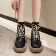 Giày Boots Martin cổ ngắn buộc dây đế dày 6cm màu Trắng - Đen BOOTSNU069