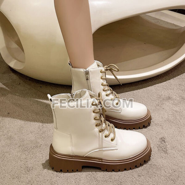 Giày Boots Martin cổ ngắn buộc dây đế dày 6cm màu Trắng - Đen BOOTSNU069