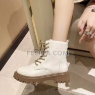 Giày Boots Martin cổ ngắn buộc dây đế dày 6cm màu Trắng - Đen BOOTSNU069