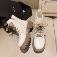 Giày Boots Martin cổ ngắn buộc dây đế dày 6cm màu Trắng - Đen BOOTSNU069