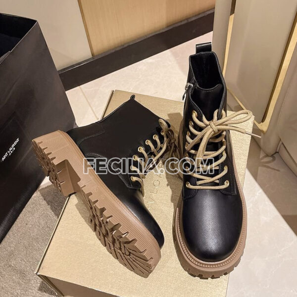 Giày Boots Martin cổ ngắn buộc dây đế dày 6cm màu Trắng - Đen BOOTSNU069