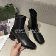 Giày Boots Martin cổ ngắn buộc dây đế dày 6cm màu Trắng - Đen BOOTSNU069