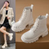 Giày Boots Martin cổ ngắn buộc dây đế dày 6cm màu Trắng - Đen BOOTSNU069