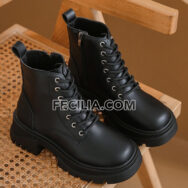 Giày Boots Martin cổ ngắn buộc dây đế dày 6cm màu Trắng - Đen BOOTSNU069