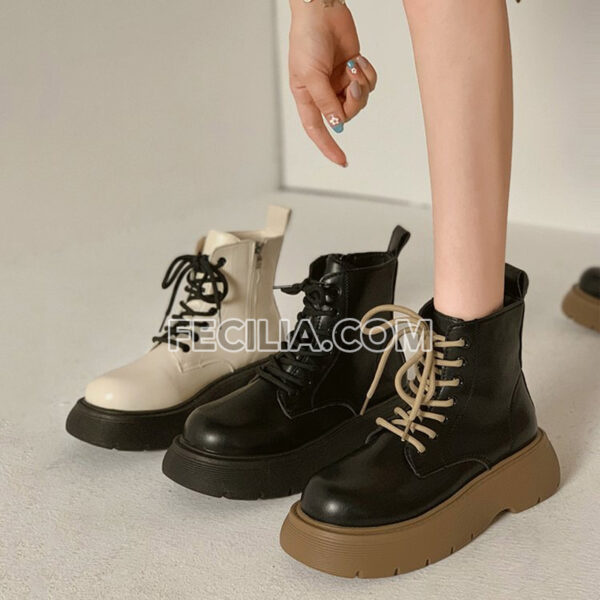 Giày Boots Martin Nữ phong cách Anh Quốc cổ thấp buộc dây BOOTSNU077
