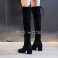 Giày Boots Nữ cao qua gối buộc dây da lộn gót vuông BOOTSNU108