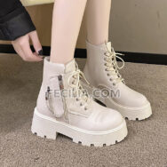 Giày boots Nữ chiến binh có buộc dây đế bằng, khóa kéo phong cách Hàn Quốc BOOTSNU086