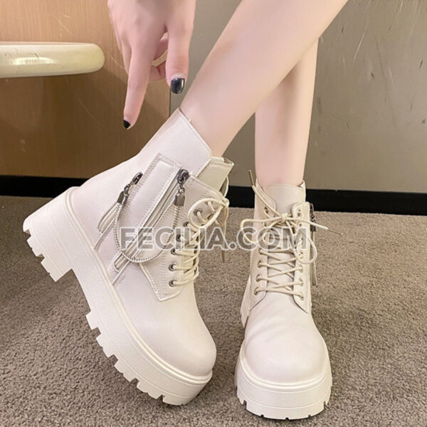 Giày boots Nữ chiến binh có buộc dây đế bằng, khóa kéo phong cách Hàn Quốc BOOTSNU086