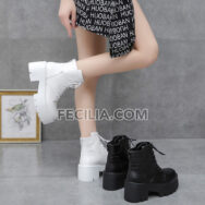 Giày Boots Nữ chiến binh có khóa buộc dây đế cao 6cm BOOTSNU099