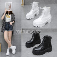 Giày Boots Nữ chiến binh có khóa buộc dây đế cao 6cm BOOTSNU099
