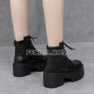 Giày Boots Nữ chiến binh có khóa buộc dây đế cao 6cm BOOTSNU099