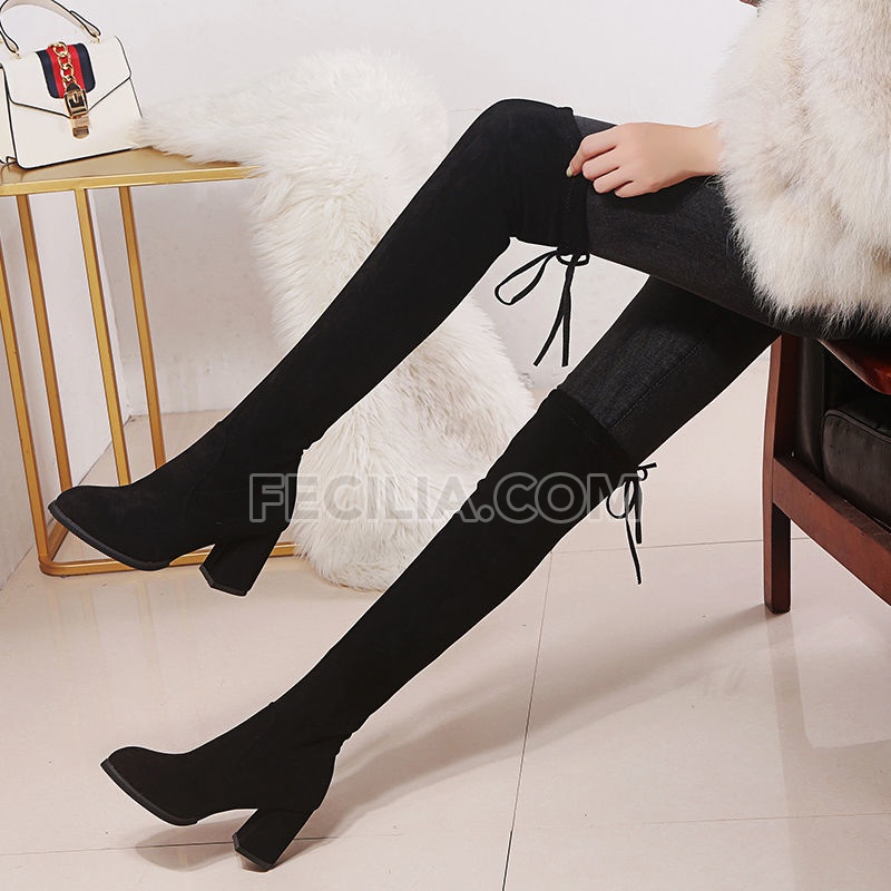 Giày Boots Nữ Cổ Cao có lót Nhung ấm áp Thu Đông màu Đen P21281_09