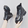 Giày Boots Nữ cổ cao đen nhám - đen bóng buộc dây đế bằng BOOTSNU080