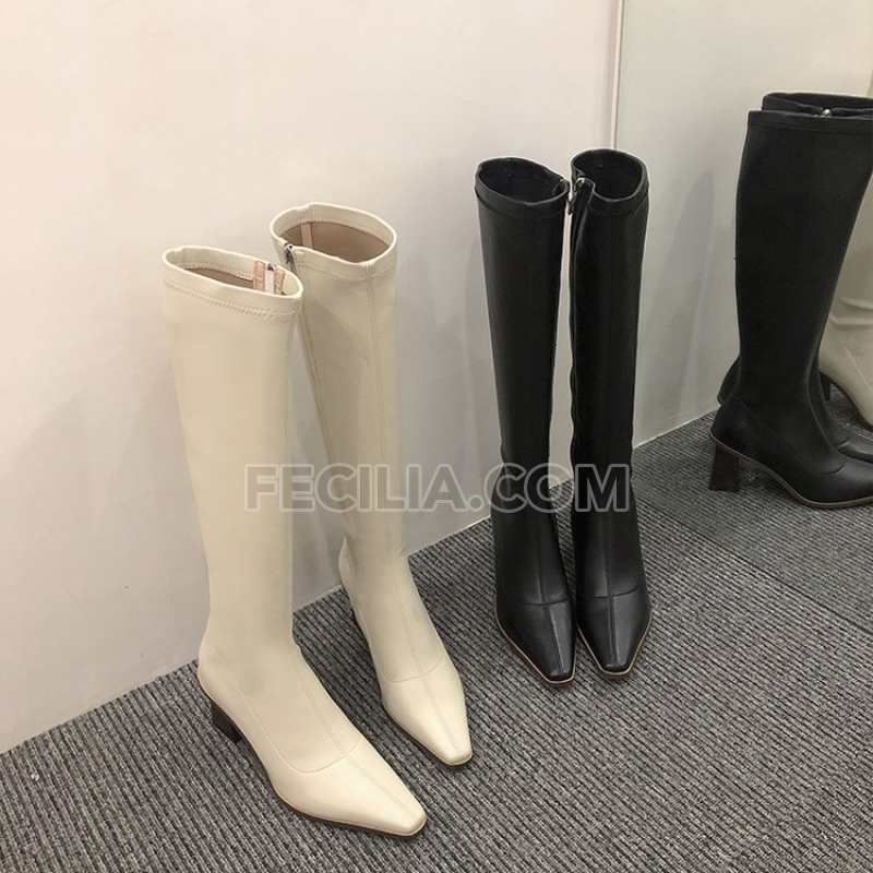 Giày Boots Nữ cổ cao tới đầu gối, da mềm, mũi nhọn gót cao 9p P21207_08