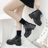 Giày Boots Nữ cổ ngắn buộc dây Ulzzang 5 phân da bóng - da lì BOOTSNU070