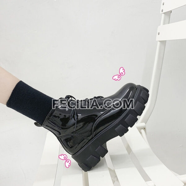 Giày Boots Nữ cổ ngắn buộc dây Ulzzang 5 phân da bóng - da lì BOOTSNU070