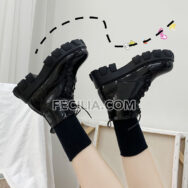 Giày Boots Nữ cổ ngắn buộc dây Ulzzang 5 phân da bóng - da lì BOOTSNU070