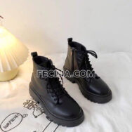 Giày Boots Nữ cổ thấp khóa kéo màu đen đế bằng BOOTSNU078