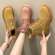 Giày boots Nữ da lộn phong cách Hàn Quốc đế bằng dây buộc BOOTSNU081