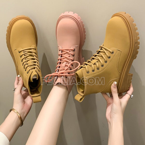 Giày boots Nữ da lộn phong cách Hàn Quốc đế bằng dây buộc BOOTSNU081