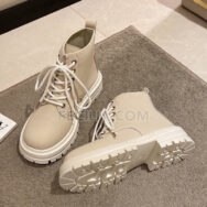 Giày boots Nữ da lộn phong cách Hàn Quốc đế bằng dây buộc BOOTSNU081
