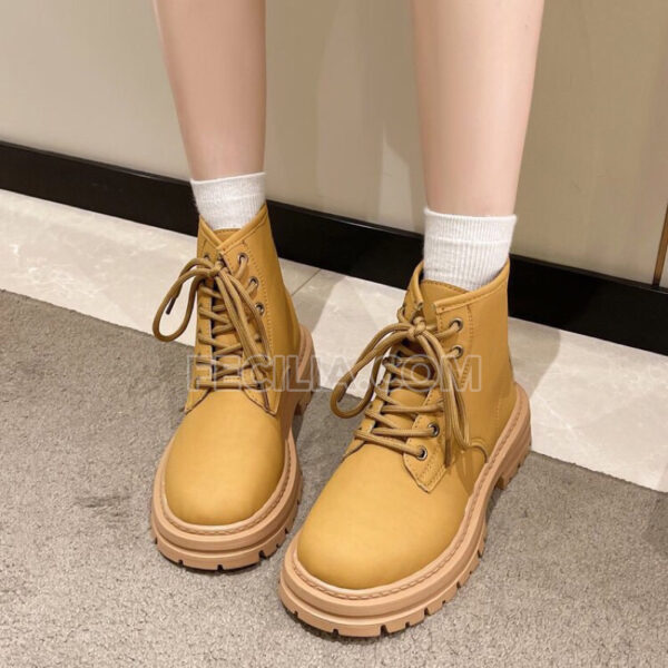 Giày boots Nữ da lộn phong cách Hàn Quốc đế bằng dây buộc BOOTSNU081